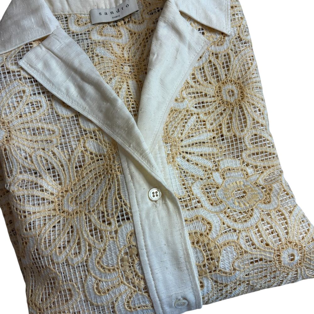 Sandro Paris Amarine Shirt Ivory Crochet Lace Blouse EU 3 - Picture 14 of 16